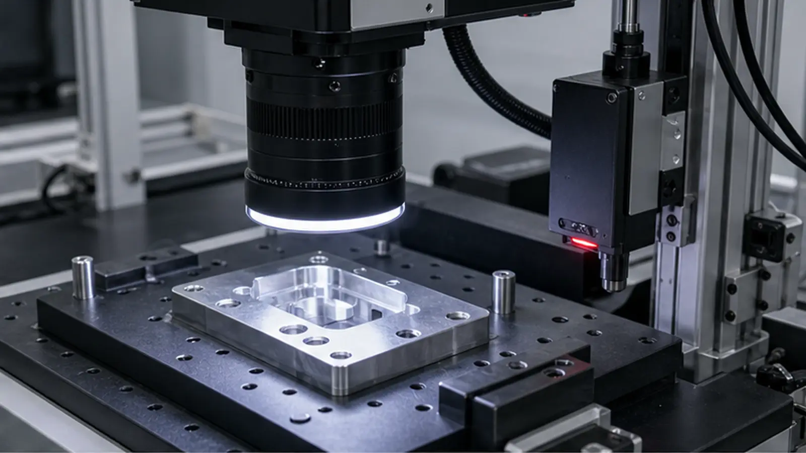 CNC 精密件 2.5D 高度与尺寸检测方案 在CNC 精密件 2.5D 尺寸检测产线运行的工业视觉现场