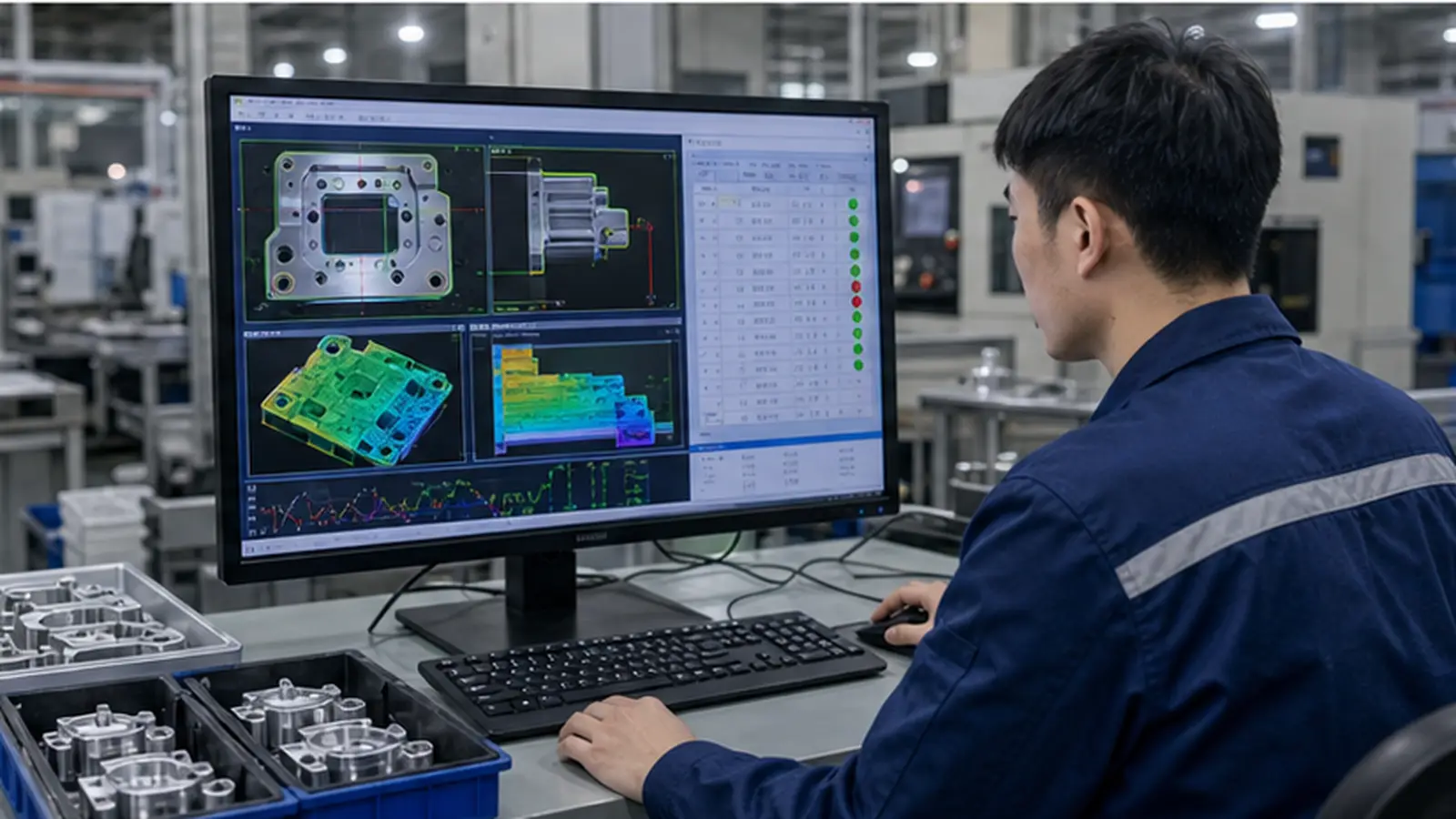 CNC 精密件 2.5D 高度与尺寸检测方案 在CNC 精密件 2.5D 尺寸检测产线运行的工业视觉现场