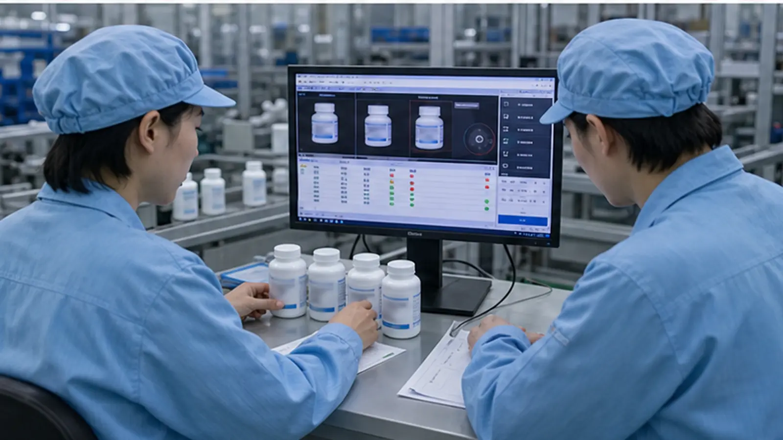 食品药品包装盖标封一体视觉检测方案 在食品药品包装盖标封检测产线运行的工业视觉现场