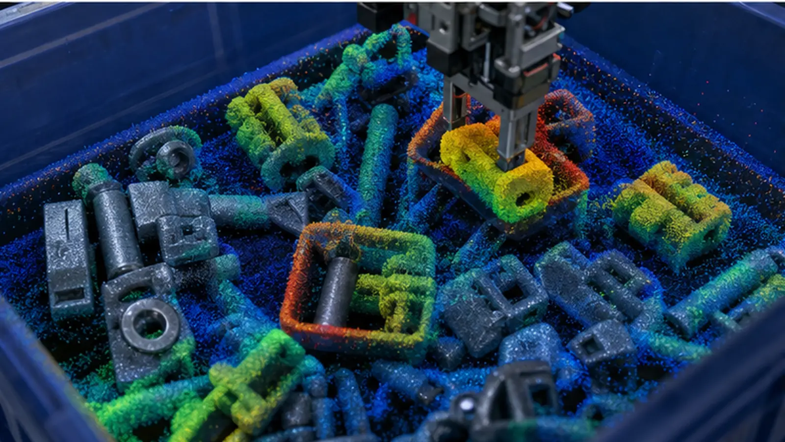 3D 视觉机器人上下料引导系统 在3D 视觉机器人上下料单元运行的工业视觉现场