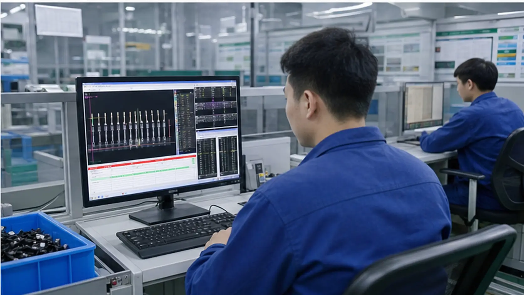 RX-180 AI 智能相机 在端子高度与方向检测产线运行的工业视觉现场